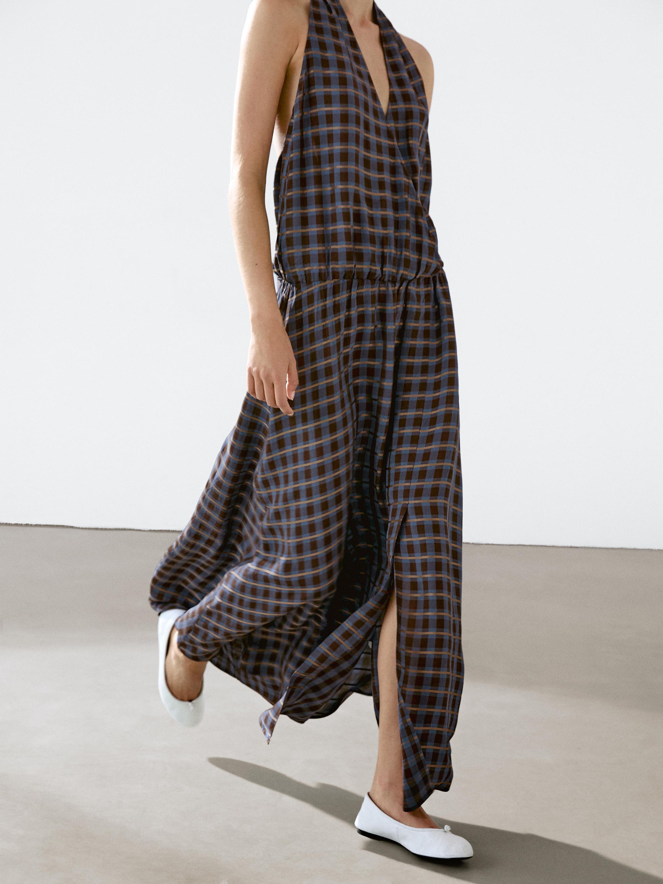 Long printed halter neck flounce dress